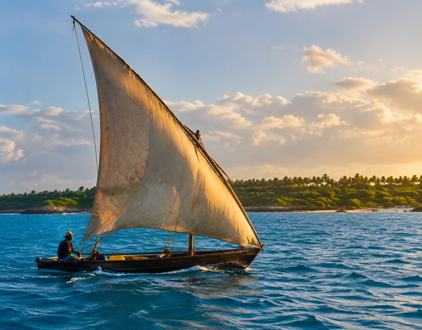 Dhow tradicional no oceano